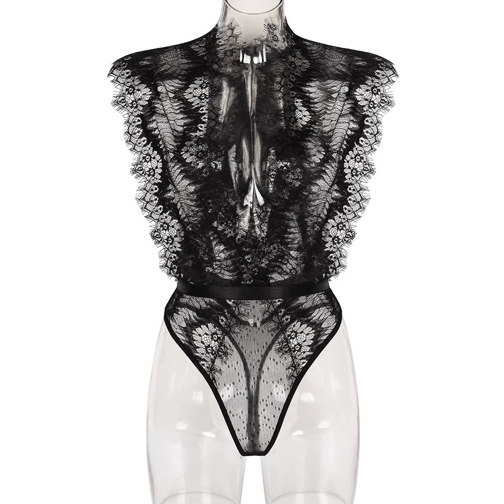 Eyelash Lace Deep-V Jumpsuit