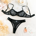 Pleated Mesh Underwire Bra Set